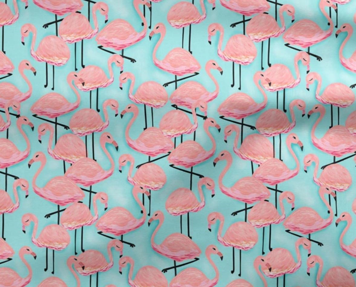 tkanina miętowe flamingi