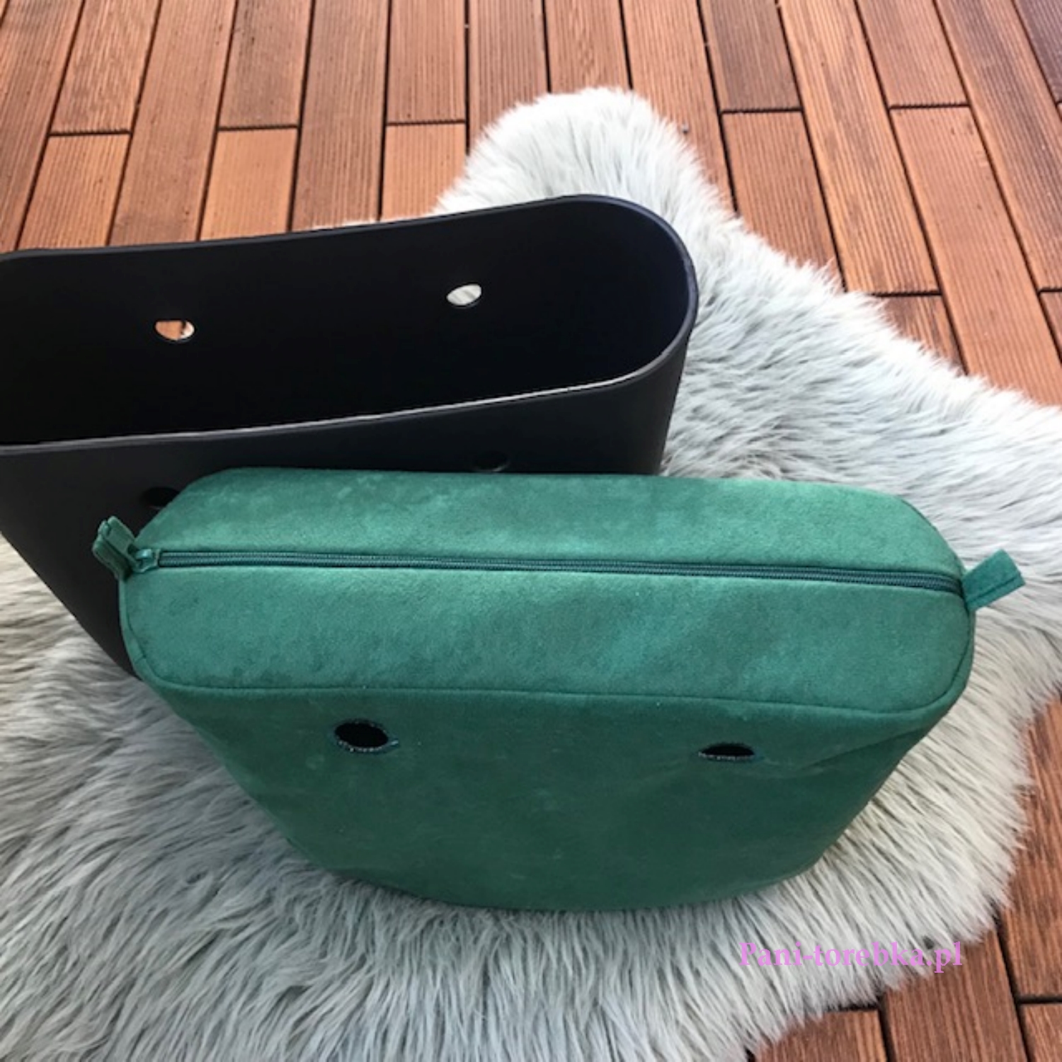 organizer na zamek do obag mini welur zielony