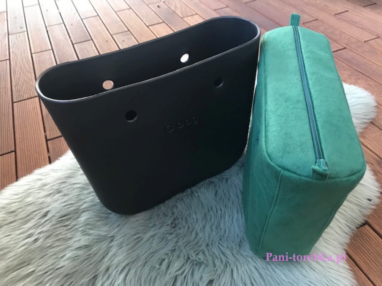 organizer na zamek do obag mini welur zielony