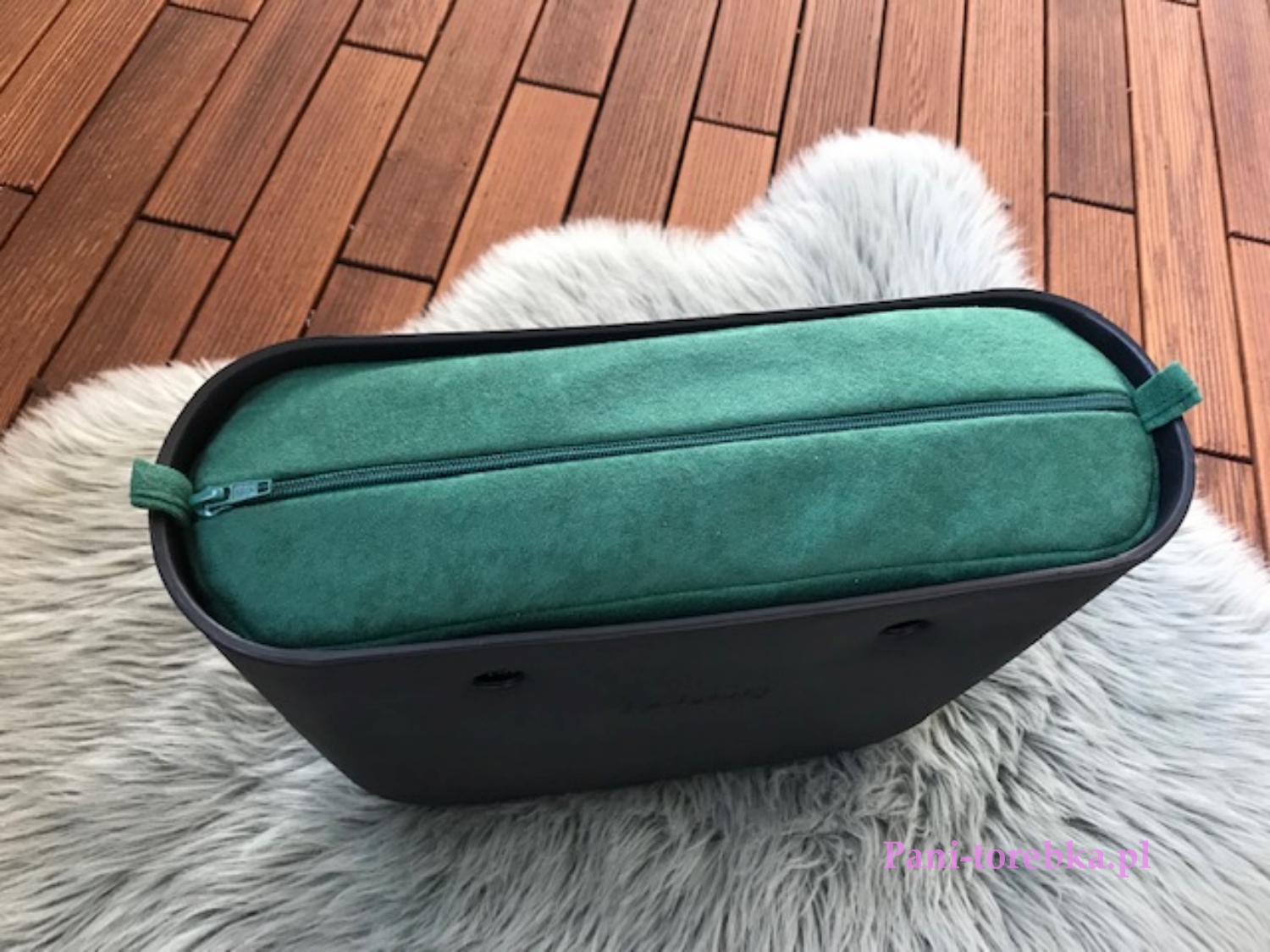 organizer na zamek do obag mini welur zielony