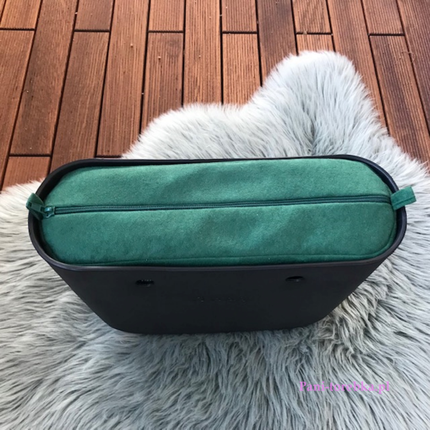 organizer na zamek do obag mini welur zielony