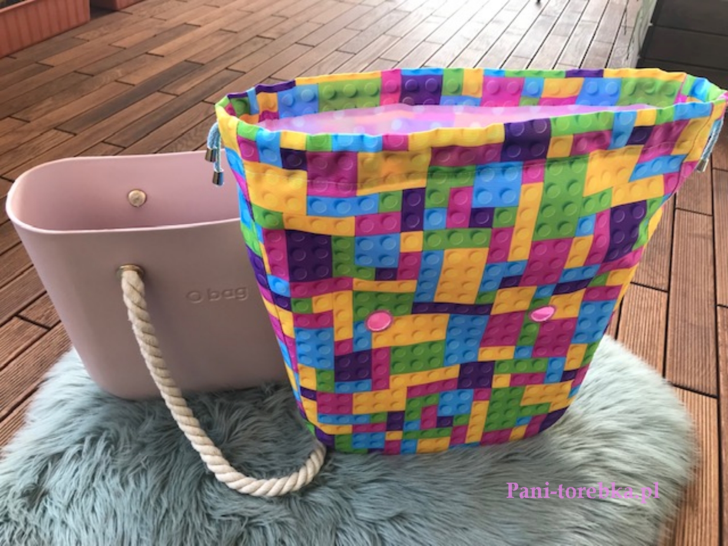 komin do torebki obag standard wzór klocki lego