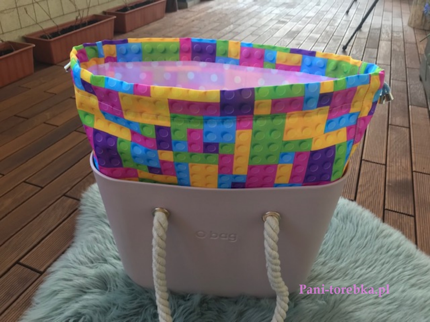 komin do torebki obag standard wzór klocki lego