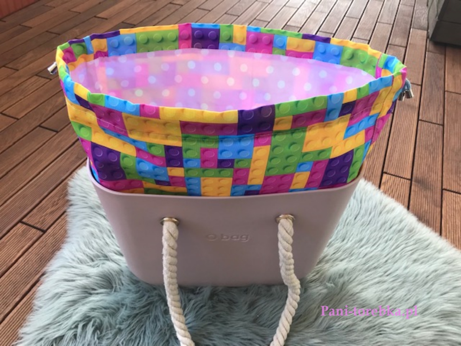 komin do torebki obag standard wzór klocki lego