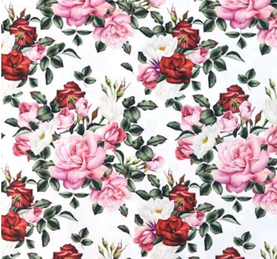 tkanina róże na białym - plus 15 zł do ceny organizera