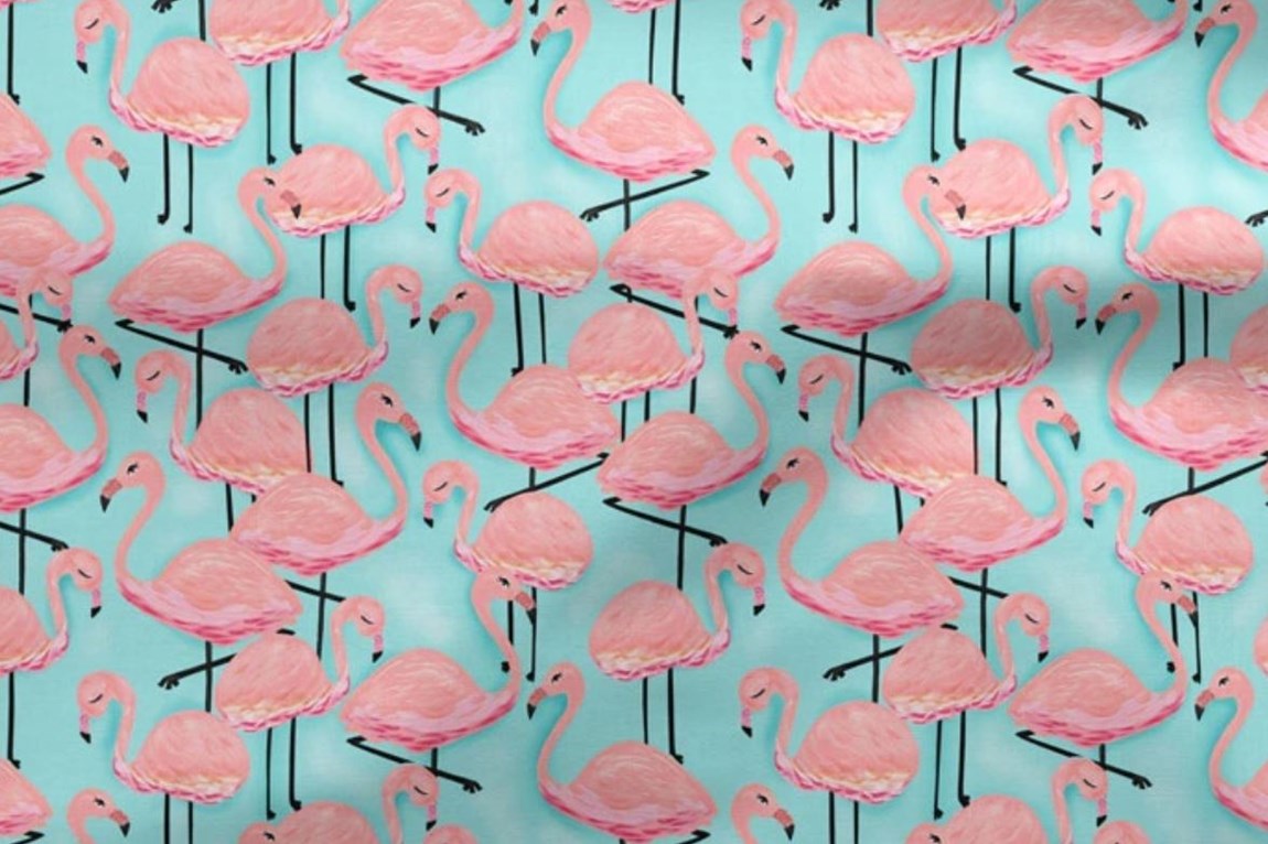 tkanina miętowe flamingi