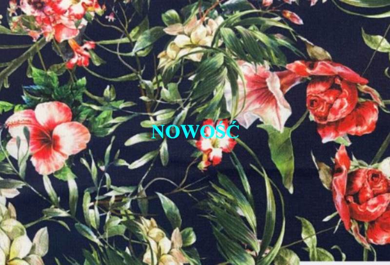 tkanina czerwone kwiaty