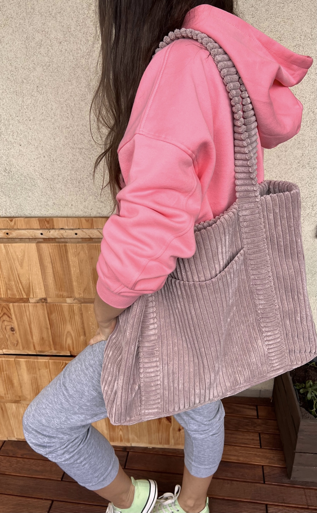 shopper bag sztruksowa brudny róż