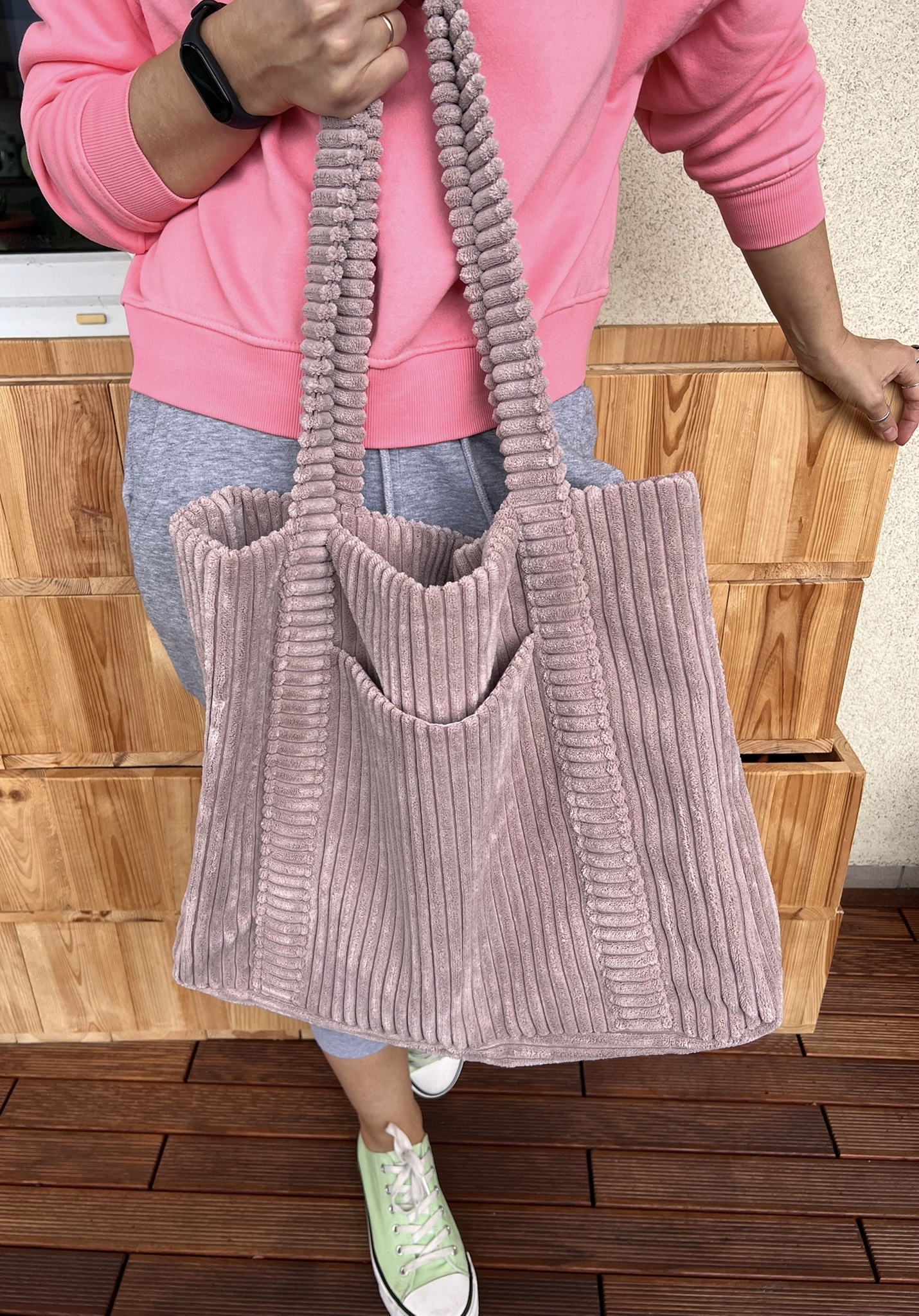 shopper bag sztruksowa brudny róż