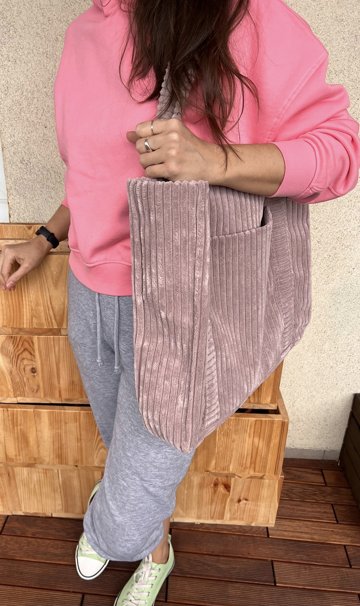 shopper bag sztruksowa brudny róż