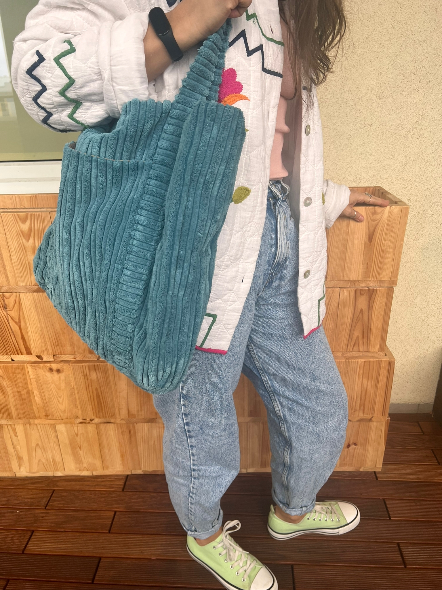 shopper bag sztruksowa turkusowy