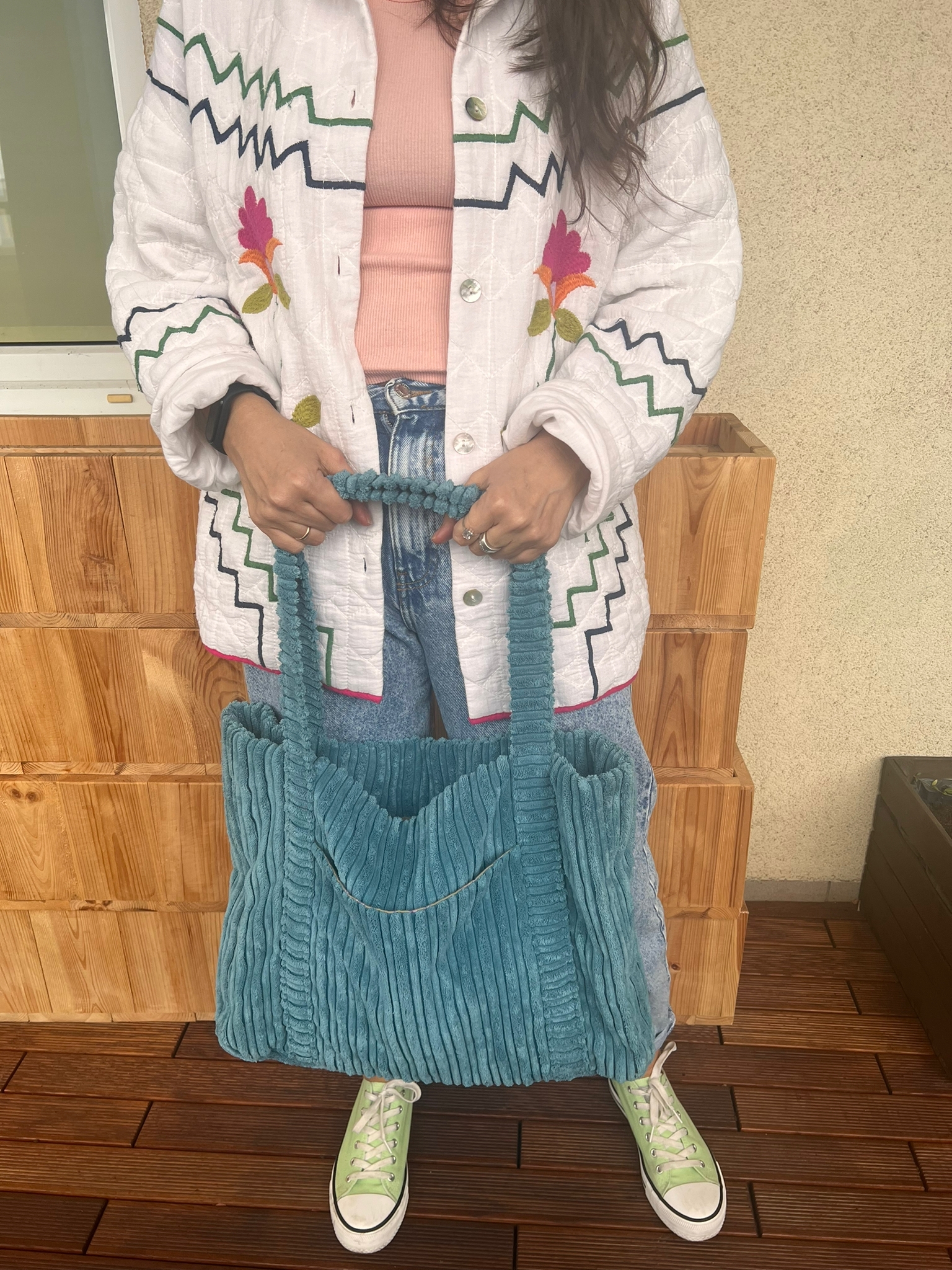 shopper bag sztruksowa turkusowy