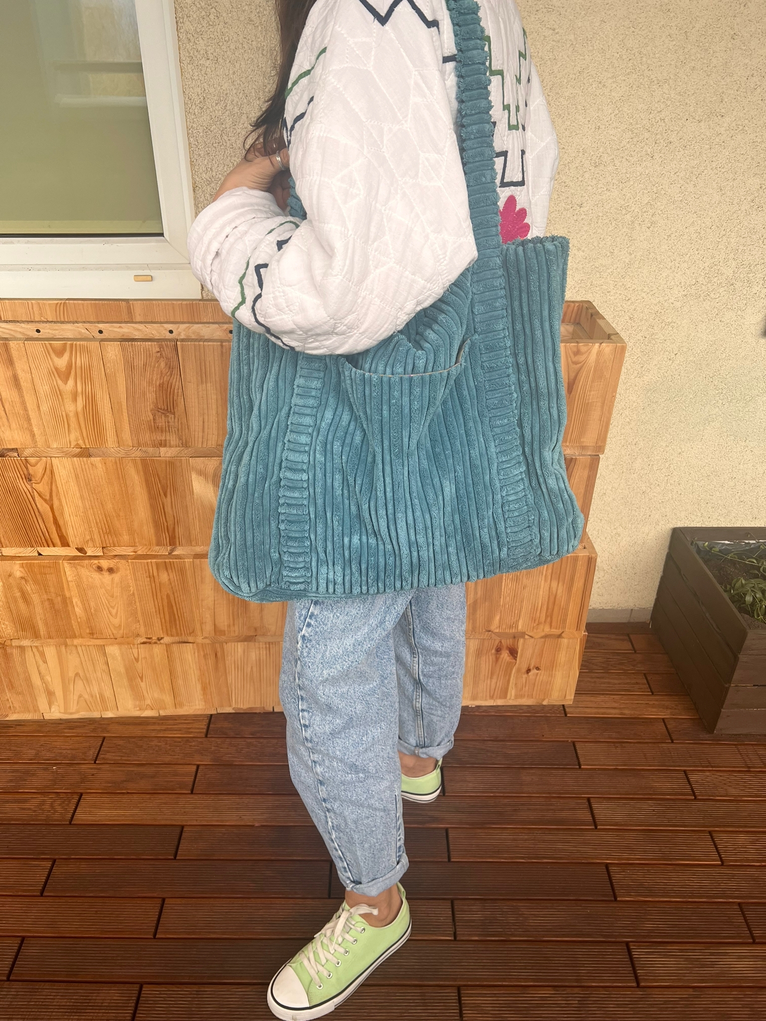 shopper bag sztruksowa turkusowy