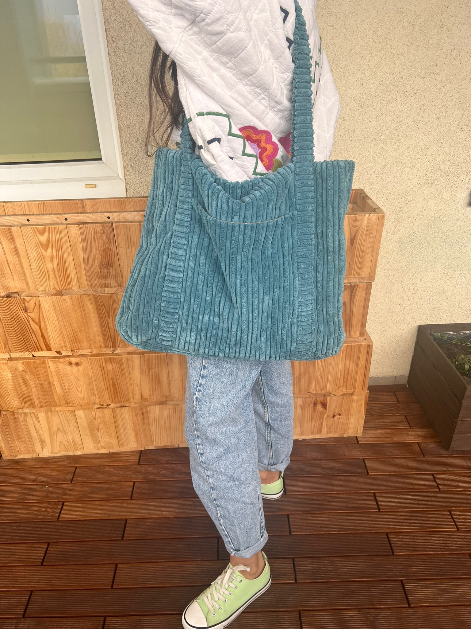 shopper bag sztruksowa turkusowy