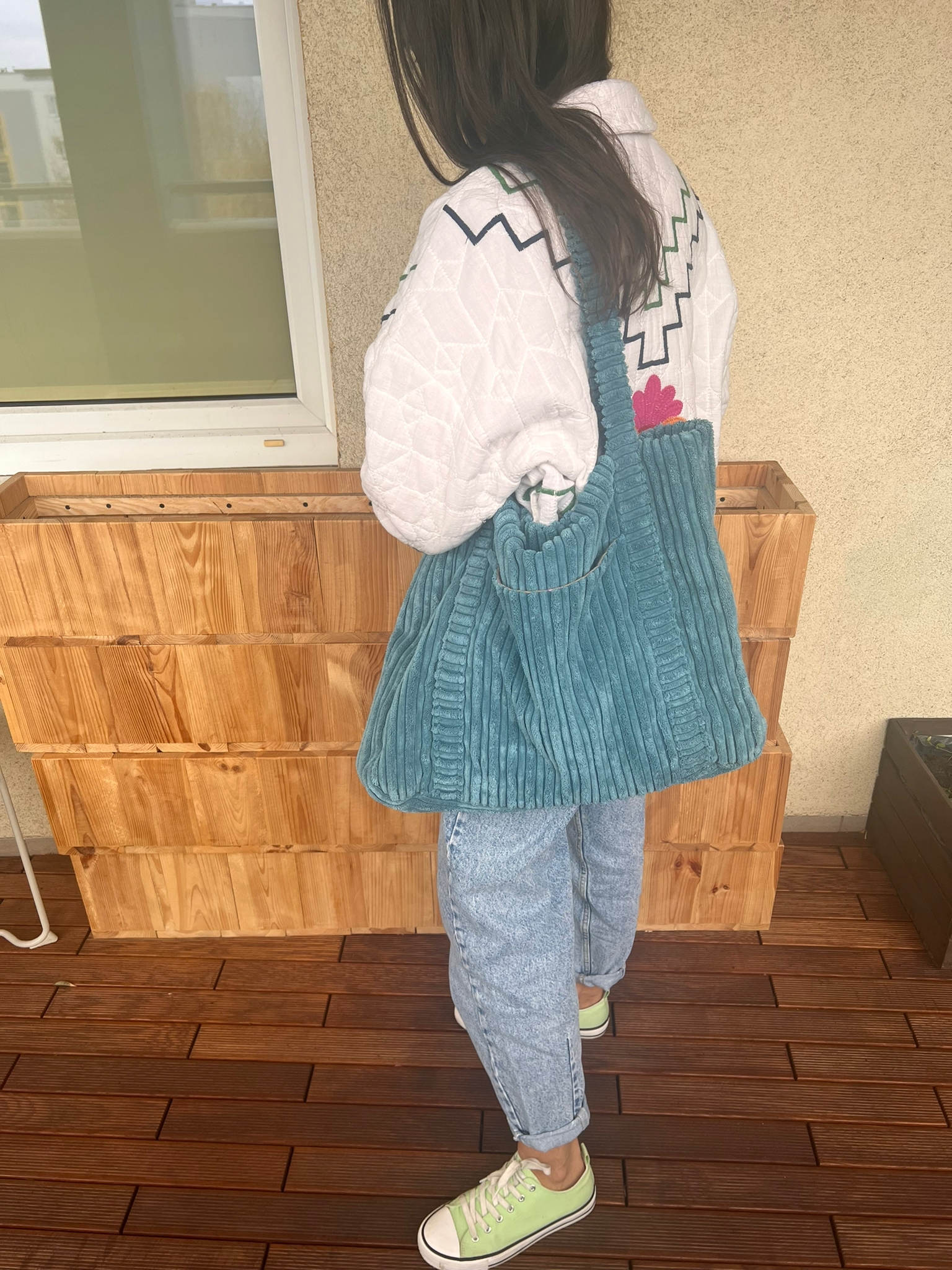 shopper bag sztruksowa turkusowy