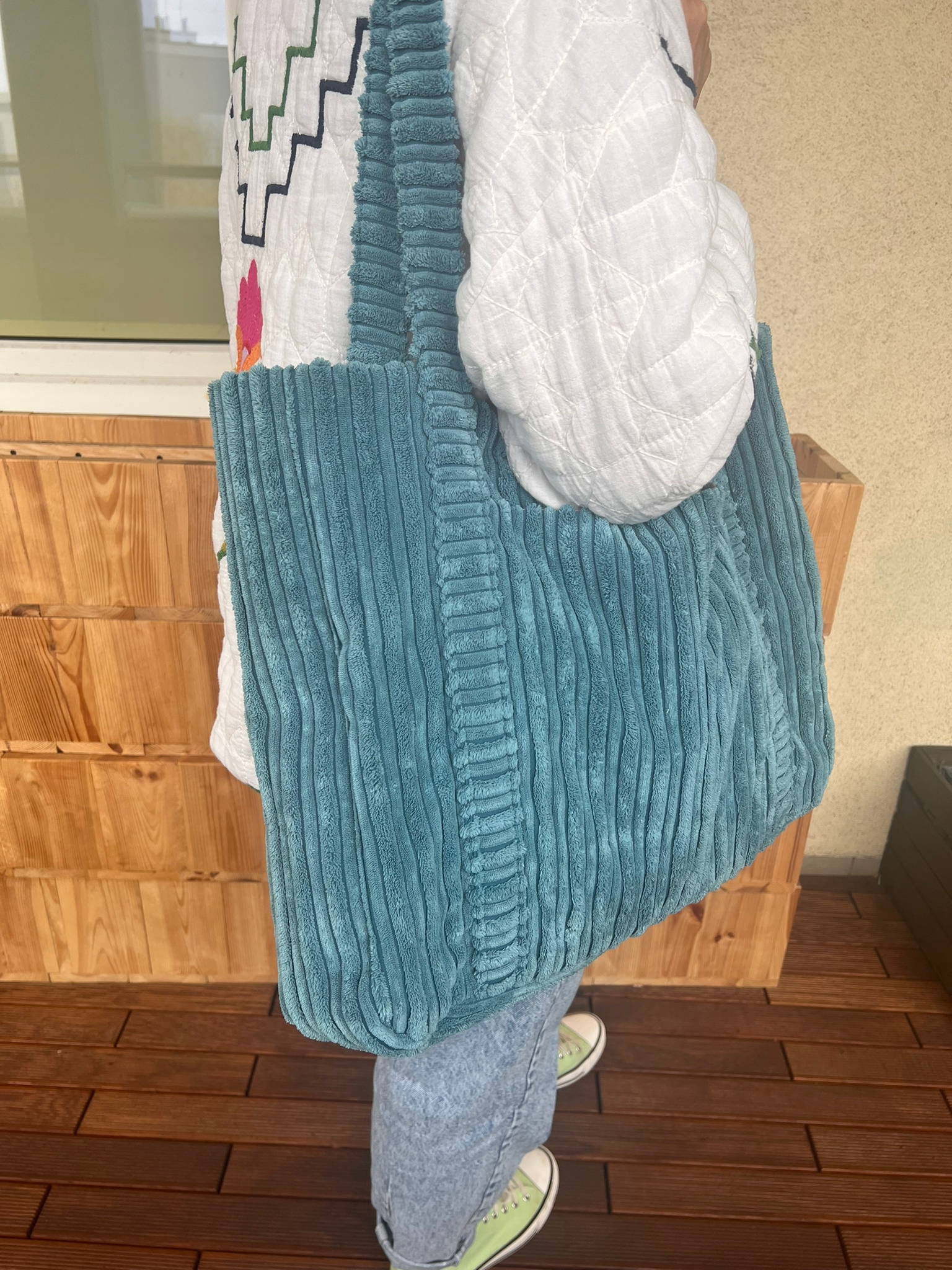 shopper bag sztruksowa turkusowy