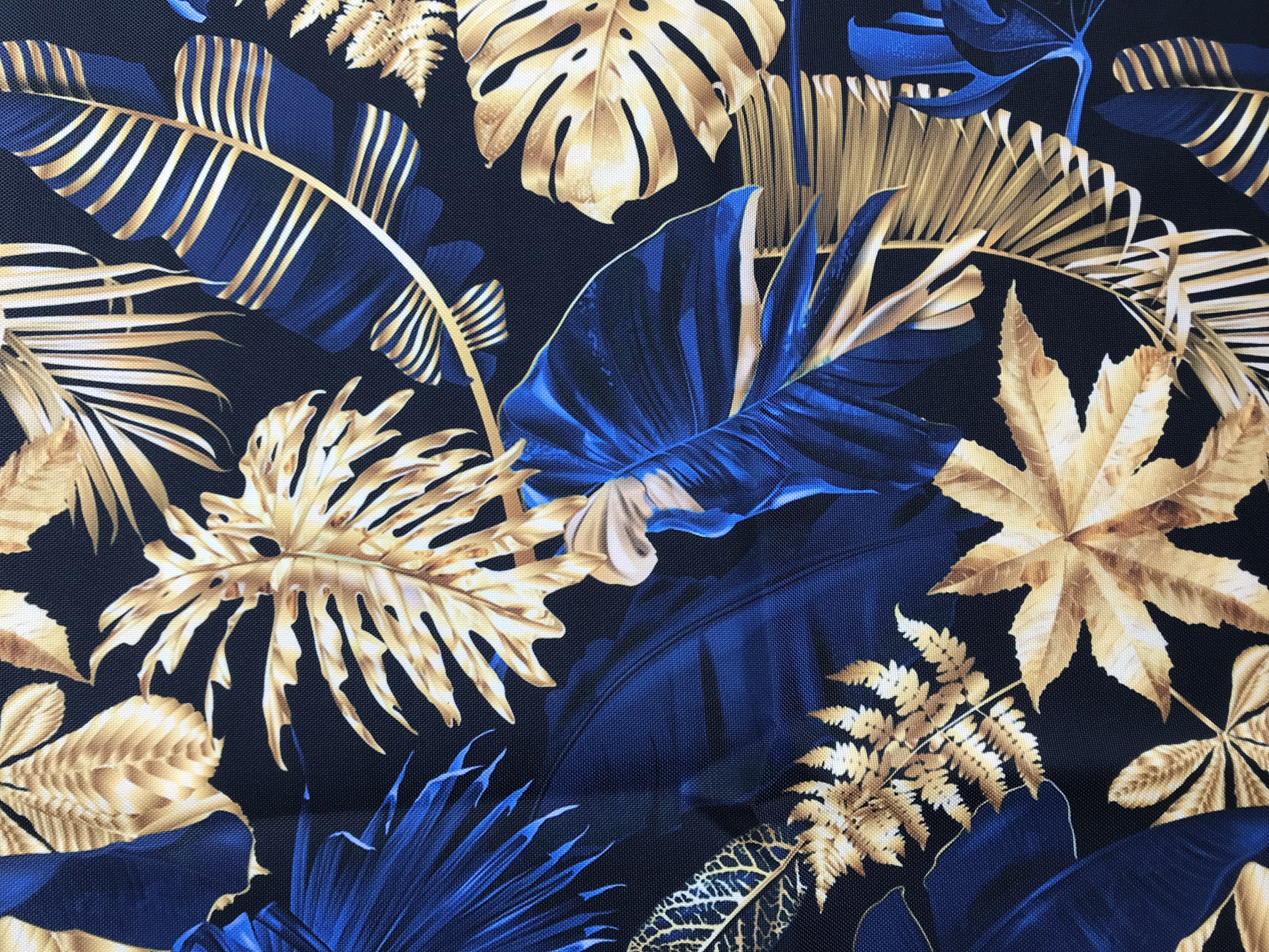 tkanina liście złoty granat